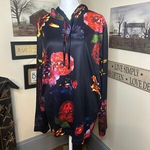 Artistic Long Sleeve Graphic Hoodie in Red and Orange